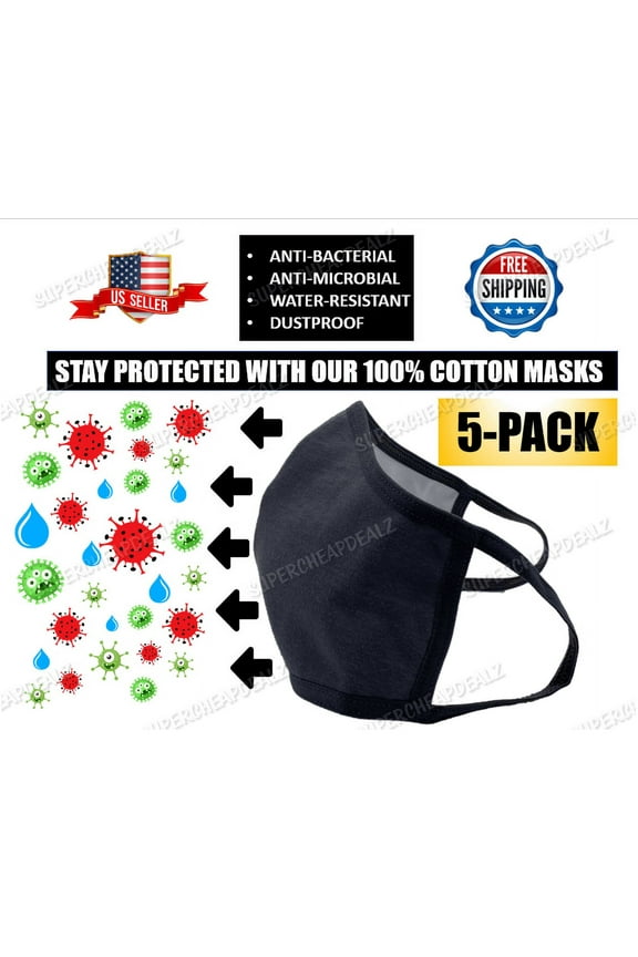 5 Pack - 100% Cotton Face Mask - Washable | Reusable | Three Layers | Unisex - GREY