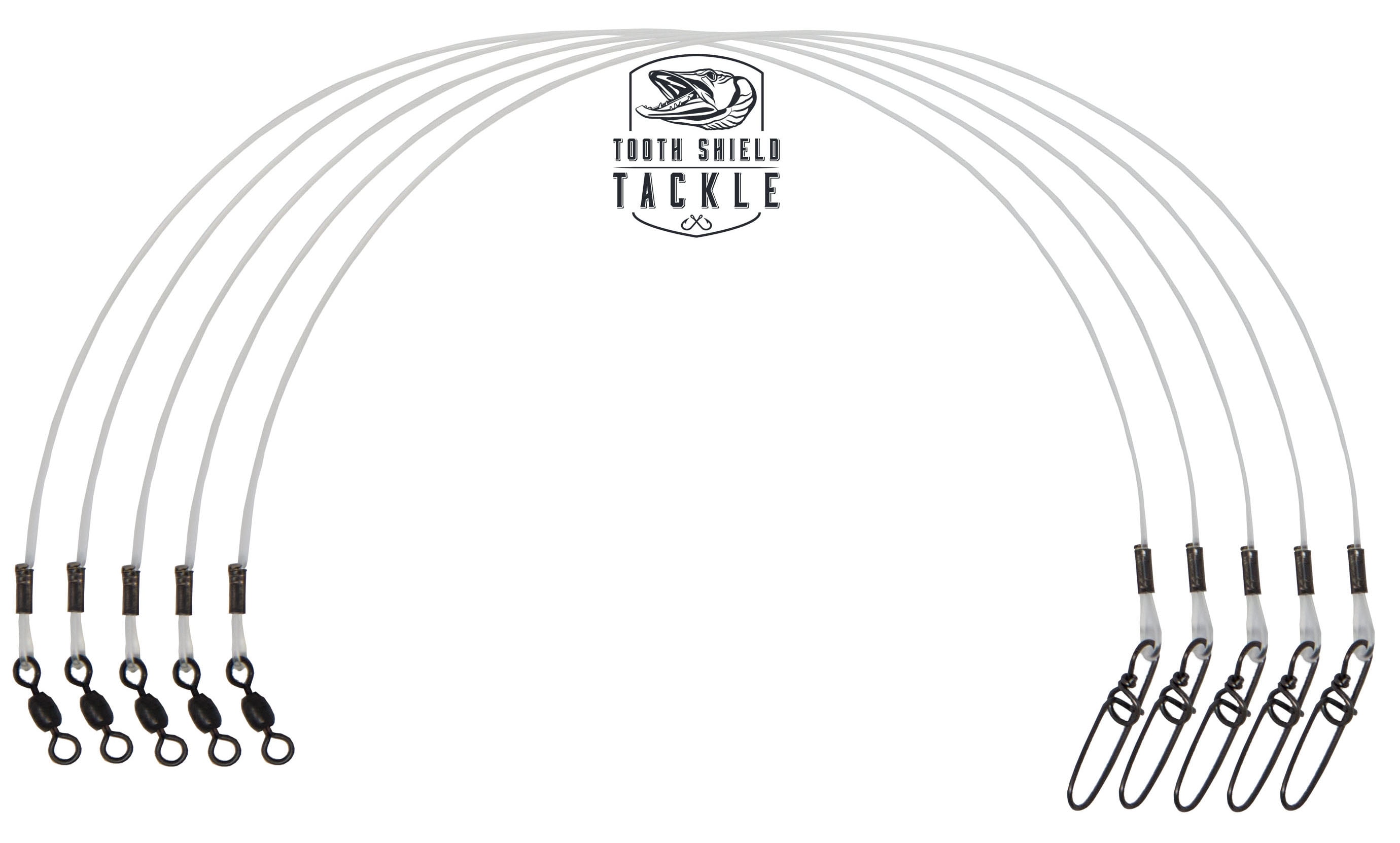 5 Pack 100 lb. 22" Premium Fluorocarbon Tooth Shield Tackle Musky Leader Muskie Pike Leader (Crane Swivel)