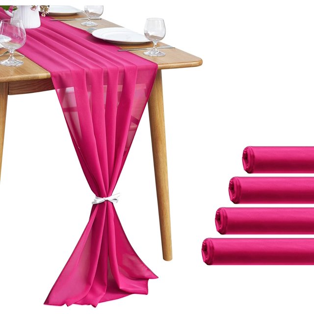 5 Pack 10Ft Fuchsia Chiffon Table Runner Sheer 29x120 Inch for Romantic