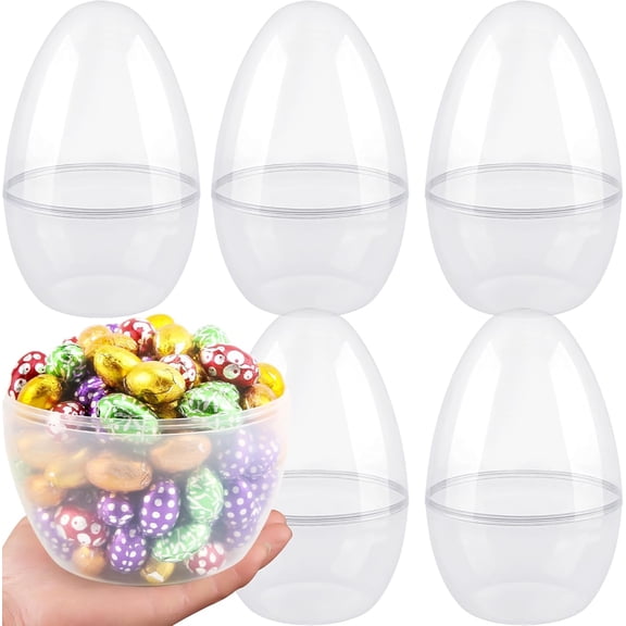 5 Pack 11.8 Inch Giant Clear Easter Eggs Jumbo Plastic Easter Eggs Large Fillable Transparent Easter Eggs Empty for Egg Hunt Supplies Easter Basket Goodies, Stackable Organizer Containers for Candy