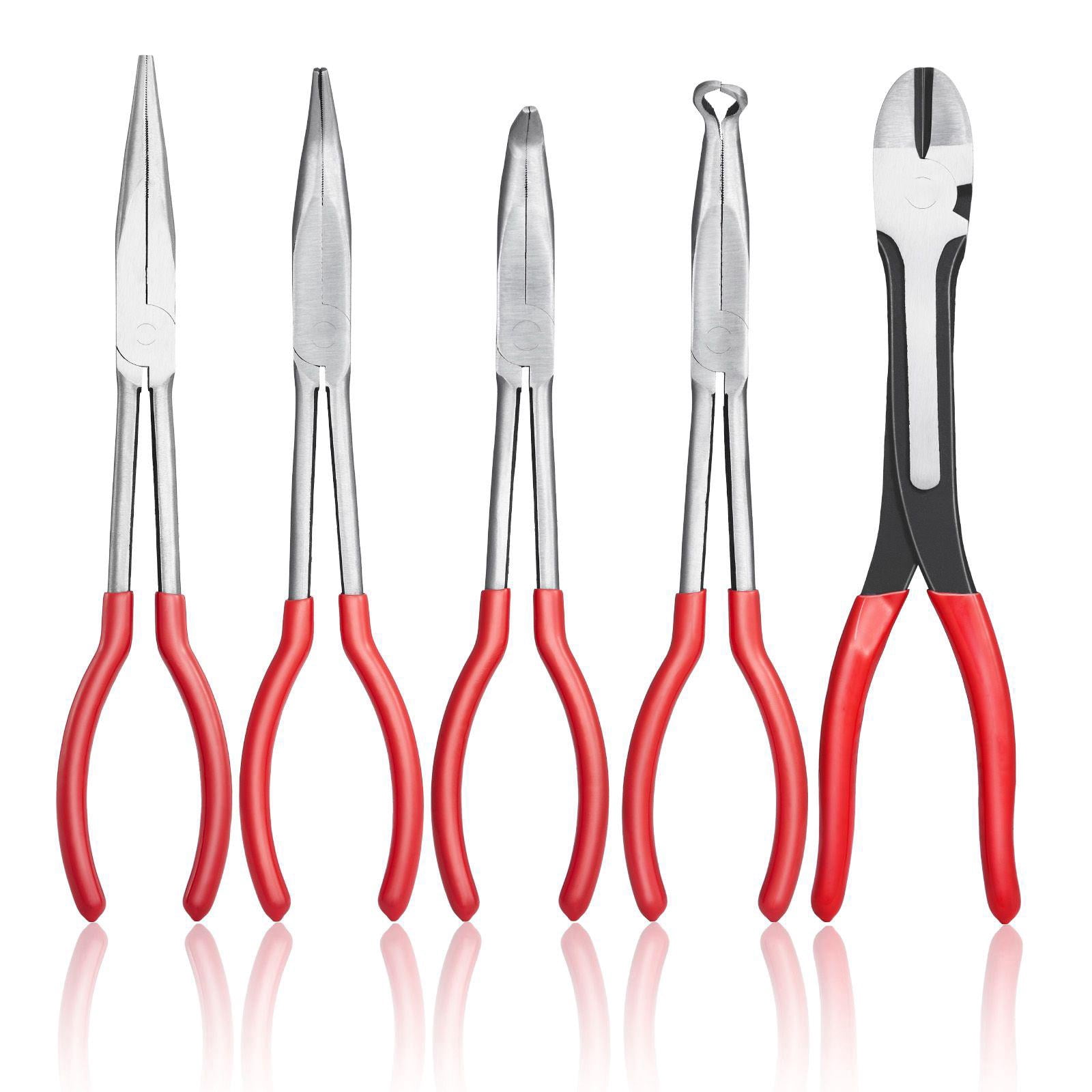 5 Pack 11 Inch Long Needle Nose Pliers Set with Storage Bag
