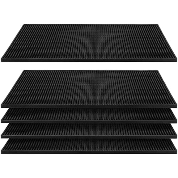 5 Pack 12 x 18 Inches PVC Bar Mats, Non Slip Bar Service Mat,Heavy Duty Bar Mat Dish Drying Mat Bartender Countertop Accessories for Cocktails, Coffee, Drink Spills, Black