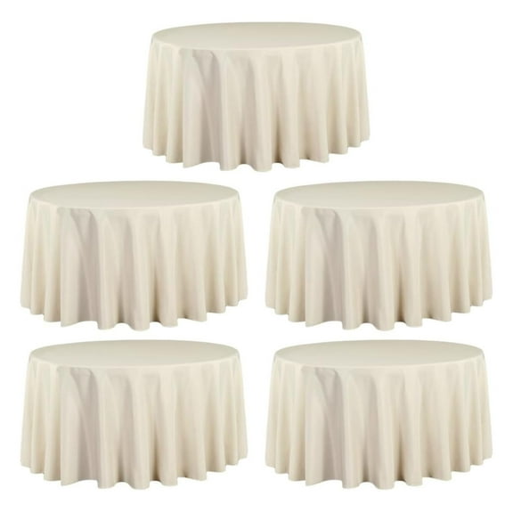 5 Pack 120 Inch Round Tablecloth Beige - Bulk for 60 Inch Round Table Floor Length - Wrinkle Resistant Polyester Fabric Cloth for Wedding