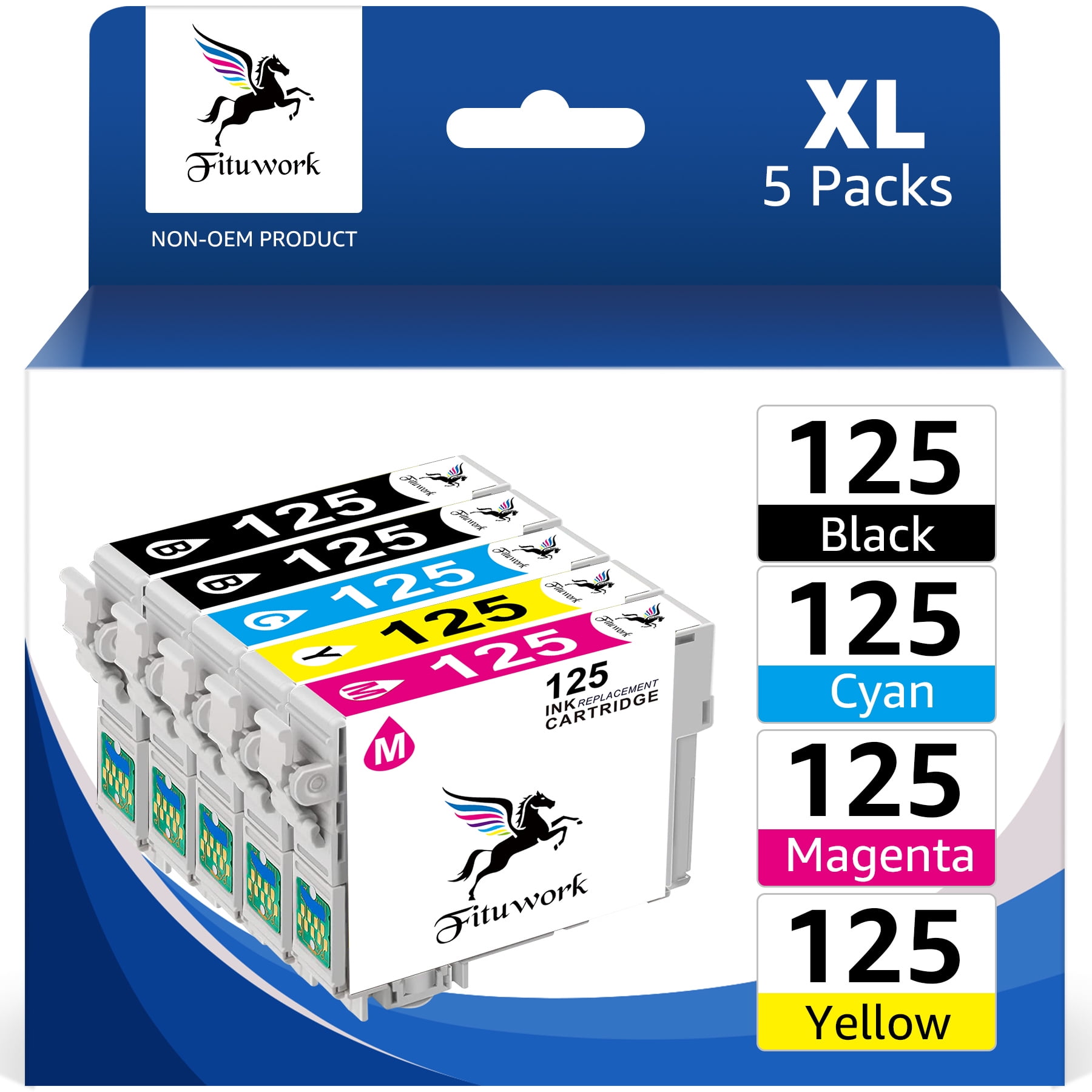 5Pack Epson 125 T125 Ink Cartridge for NX125/NX420, Workforce 320/520