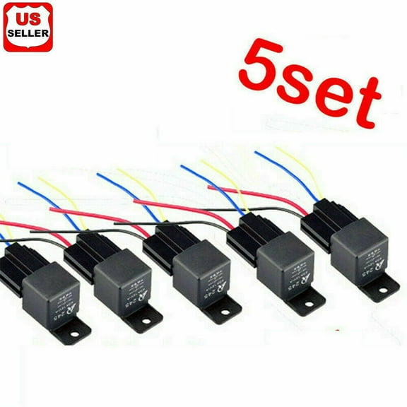 5 Pack 12V 30/40 Amp 4-Pin SPST Automotive Relay with Wires & Harness Socket Set