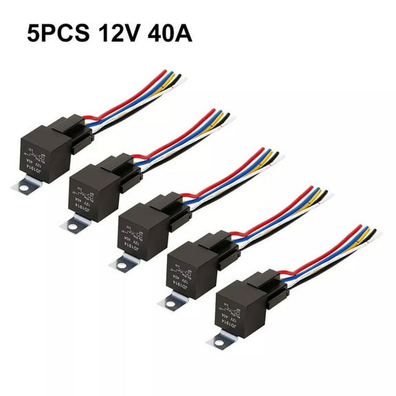 5-Pack 12V 40A Car Relay with 5-Pin Socket Harness Automotive Electrical SPDT Relay for Sound Systems and Security (Black)