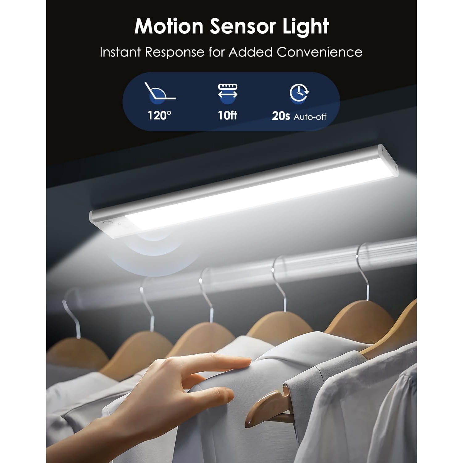 5-Pack 12in Under Cabinet Lighting, Upgraded 2500mAh Rechargeable Under Cabinet Lights Wireless, LED Motion Sensor Light Indoor Closet Lights Under-Counter Light Fixtures for Kitchen, Hallway