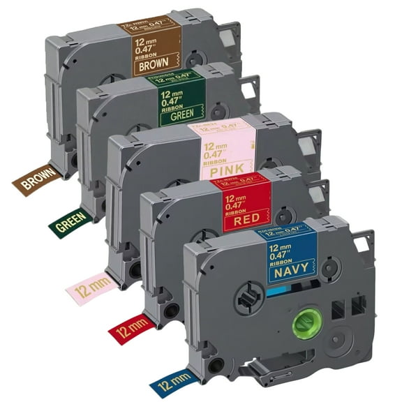 5 Pack 12mm Satin Ribbon RG34 RN34 RC34 RN31 R334 Compatible with Brother TZe Replacement Laminated with PT-D220/D210/H110/D200/D400/1280/D610BT & 100+ P-Touch Models