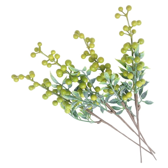 5-Pack 13.39-Inch Green Artificial Berry Branches, Faux Green Berry Stems for Wedding Bouquets, Farmhouse Vases, Wreaths, Table Centerpieces, Home Decor and DIY Floral Arrangements