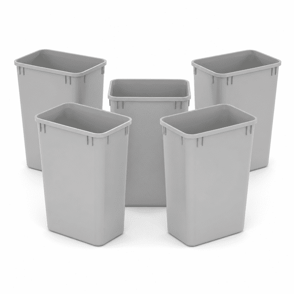 5 Pack 13 Gallon Wastebasket Trash Cans, 50 Qt Stackable Plastic Garbage Bins, Slim Waste Containers for Kitchen, Bathroom, Office, Under Sink and Desk Storage, Grey