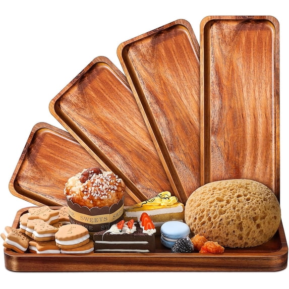 5-Pack 13x9 Inch Solid Acacia Wood Serving Trays - Laser Engraving Ready Rectangular Plates for Food Fruit Cheese Housewarming Gifts