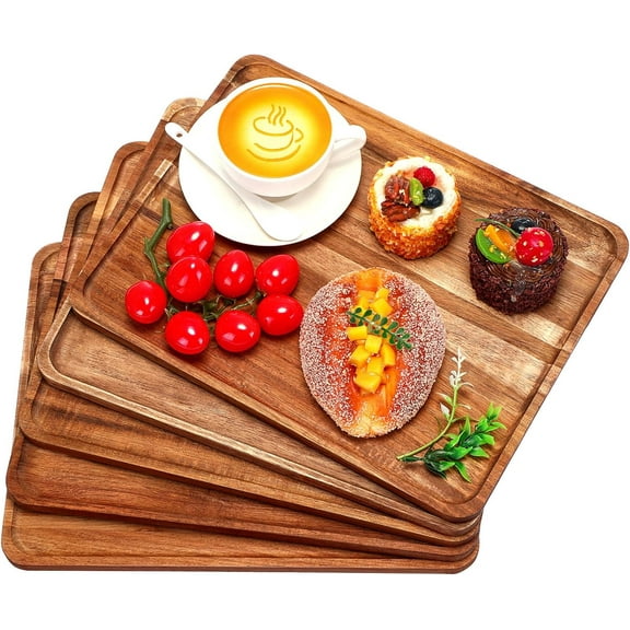 5-Pack 13x9 Inch Solid Acacia Wood Serving Trays - Laser Engraving Ready Rectangular Plates for Food Fruit Cheese Housewarming Gifts