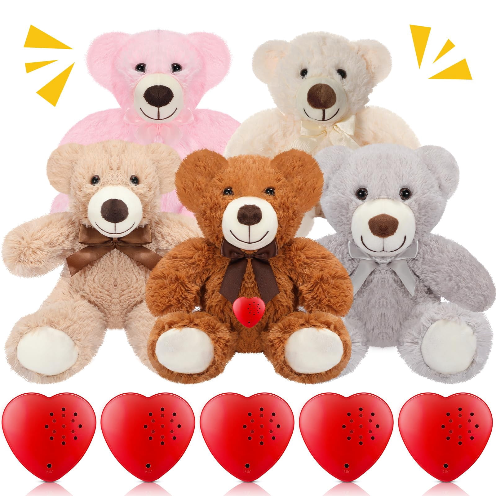 2 Pack Bear Stuffed Animals With Voice Recorder - 16 Inch Plush Bears & 60-Second Sound Modules (Light Brown)