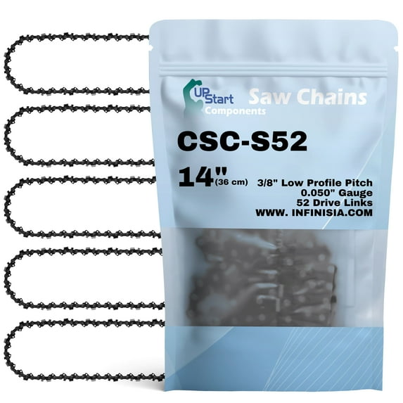 5-Pack 14-inch Chainsaw Chain Replacement for Powerhorse 190502 Chainsaws - S52 (14", 3/8" Low Profile Pitch, 0.050" Gauge, 52 Drive Links)