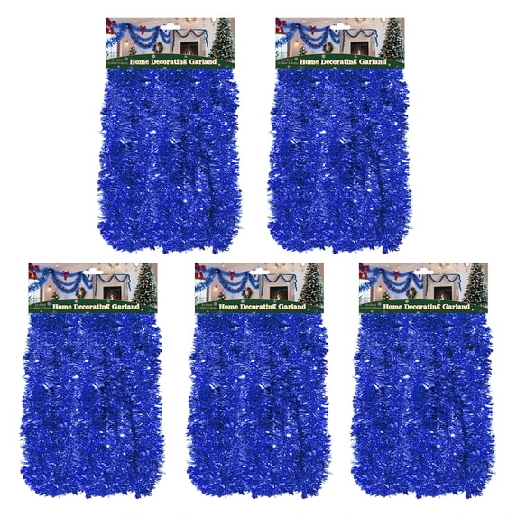 5-Pack 15FT Blue Tinsel Garland – Glitter Metallic Twist for Christmas, Weddings, Luaus & More