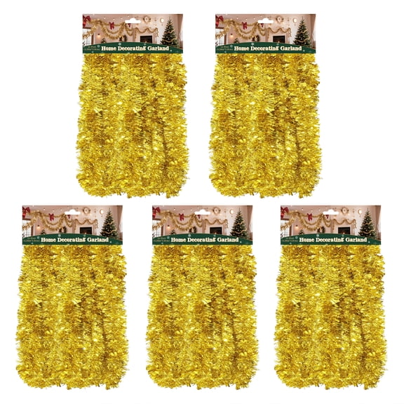 5-Pack 15FT Gold Tinsel Garland Glitter Metallic Twist for Christmas, Weddings, Luaus & More
