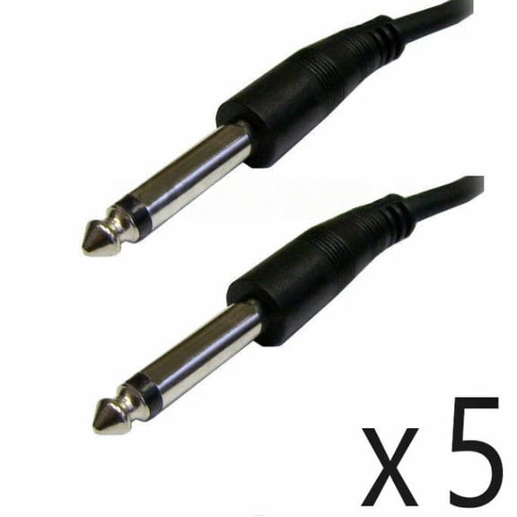 5-Pack 15ft 1/4" Mono Male-to-Male Audio Cables (TS)