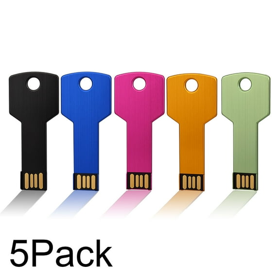 5 Pack 16GB USB 2.0 Flash Drive Topesel Key Shape Metal Bulk Thumb Drive Jump Drive Memory Stick-Black/Pink/Green/Gold/Blue