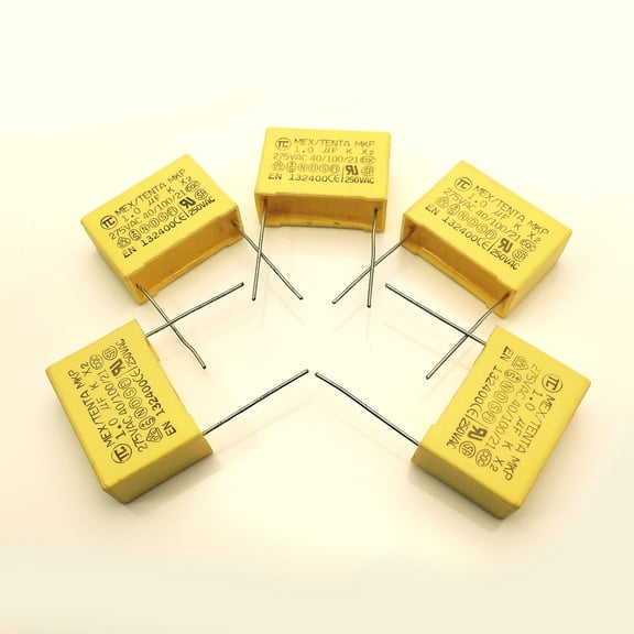 5-Pack 1uF 105K Polypropylene MKP X2 Safety Capacitors 275V AC 10% Tolerance, 27mm Pitch for EMI Suppression