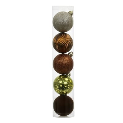 5 Pack 2.2" Gingerbread Forest Brown - Copper & Gold Shatterproof Ball Ornaments by Ashland - Holiday and Christmas Ornaments