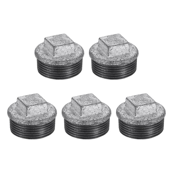5 Pack 2-3/4" Square Head Male Pipe Plug Fittings Cast Iron End Caps, Silver