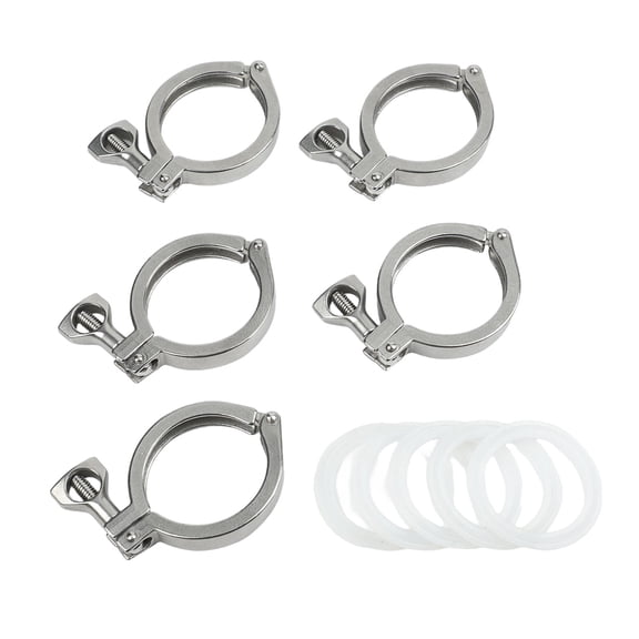 5 Pack 2 Inch Single Pin Tri Clamp Ferrule Heavy Duty Stainless Steel 304 with Silicone Gaskets for Reliable Sealing in Beverage and Food Processing Applications