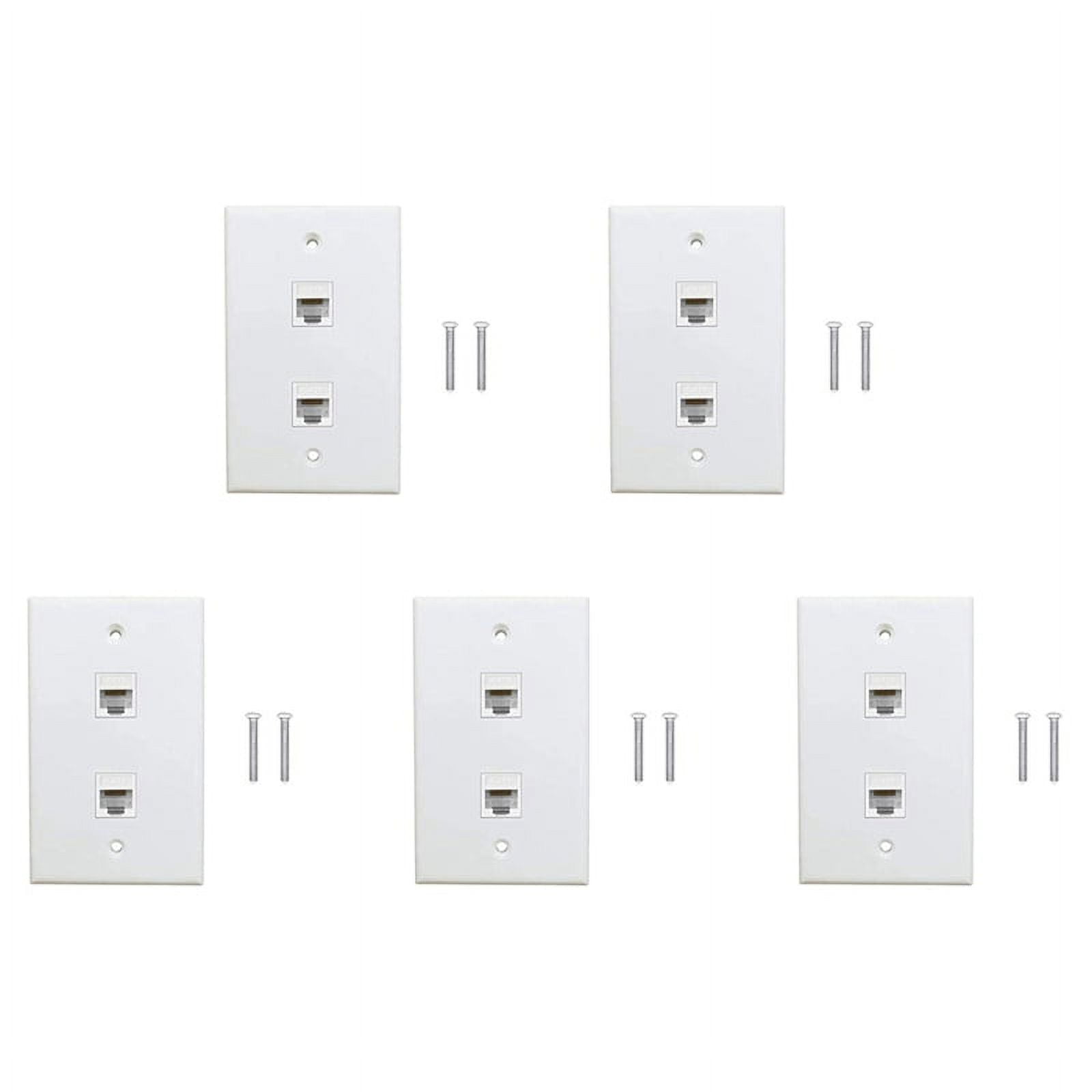 5 Pack 2 Port Wall Plate, Cat6 Female to Female Wall RJ45