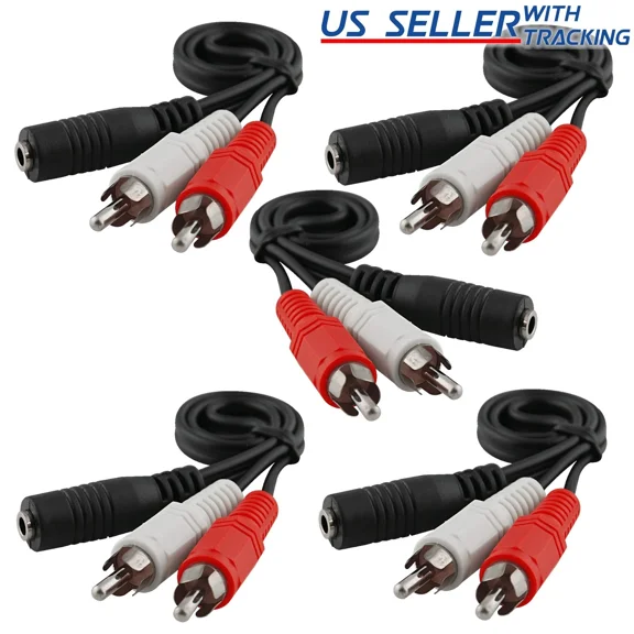 (5-Pack) 2-Rca Male To 3.5Mm Female Aux Mini Plug Stereo Audio Adapter Cable 5X