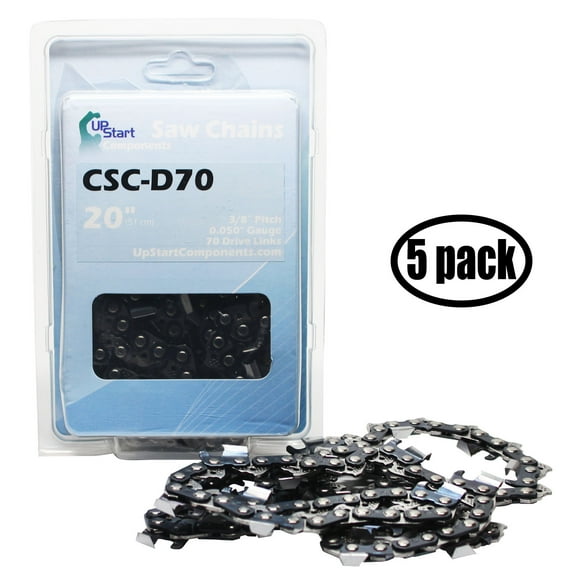 5-Pack 20" Full Chisel Chainsaw Chain D70 Replacement for Homeite XL-76 Chainsaws - (20 inch, 3/8" Pitch, 0.050" Gauge, 70 Drive Links)