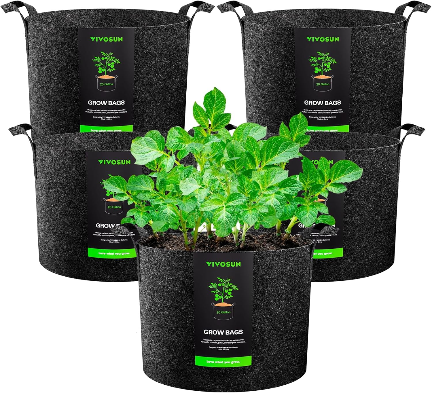 Seedfactor 5 Pack Heavy Duty Nonwoven Fabric Grow Bags – Breathable Plant Pots With Metal Rings