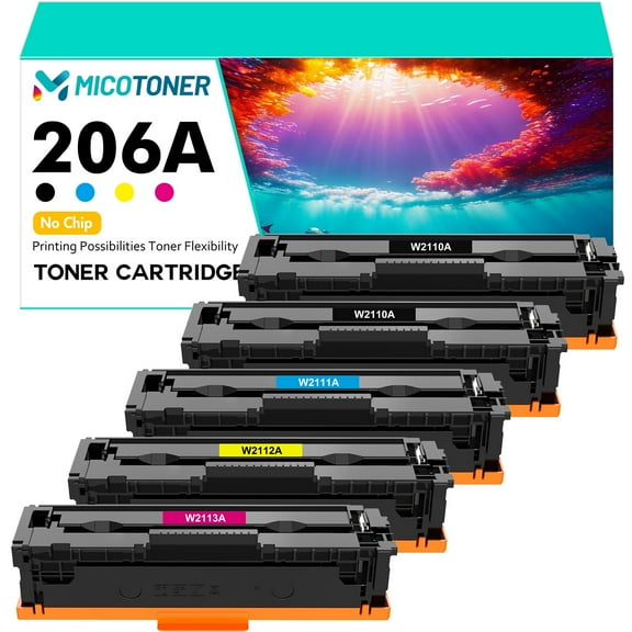 5-Pack 206A Toner Cartridge NO Chip Compatible for HP 206A 206X W2111A LaserJet Pro M255dw M255nw MFP M282nw 283fdn 283cdw Printer Ink,with Tools (2*Black,Cyan,Magenta,Yellow)