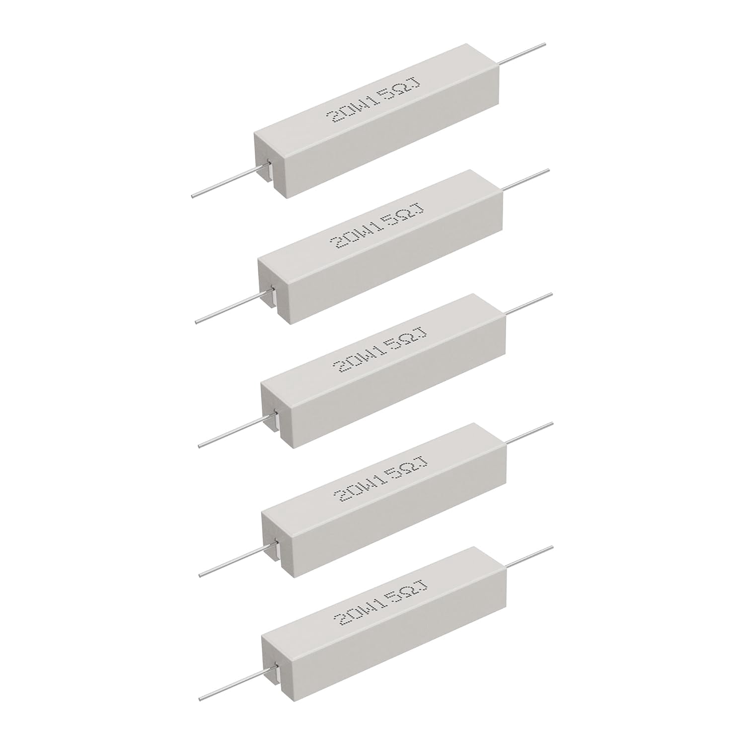 5-Pack 20W 8 Ohm Cement Resistors - 5% Tolerance Axial Lead Wirewound ...