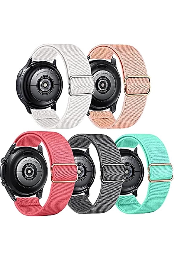 5 Pack 20mm Stretchy Nylon Loop Watch Bands Compatible With Samsung Galaxy Watch Active 2 44mm 40mm/Active 40mm/Galaxy Watch 3 41mm/Galaxy Watch 42mm