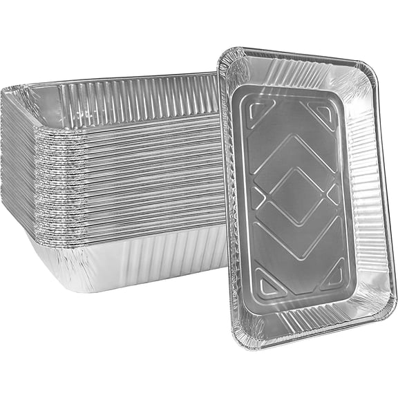 5 Pack 21x13 Inch Full Size Deep Aluminum Foil Pans, Heavy Duty Disposable Rectangular Baking Trays Oven Safe Steam Table Chafing Pans for Catering Baking Grilling Food Storage