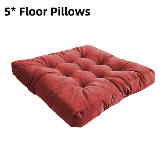 5 Pack 22inch Square Large Floor Pillow, Meditation Pillow Solid Thick Tufted Seat Cushion Floor Cushion Sitting Pillow for Yoga Living Room Office Chair, Rose Red