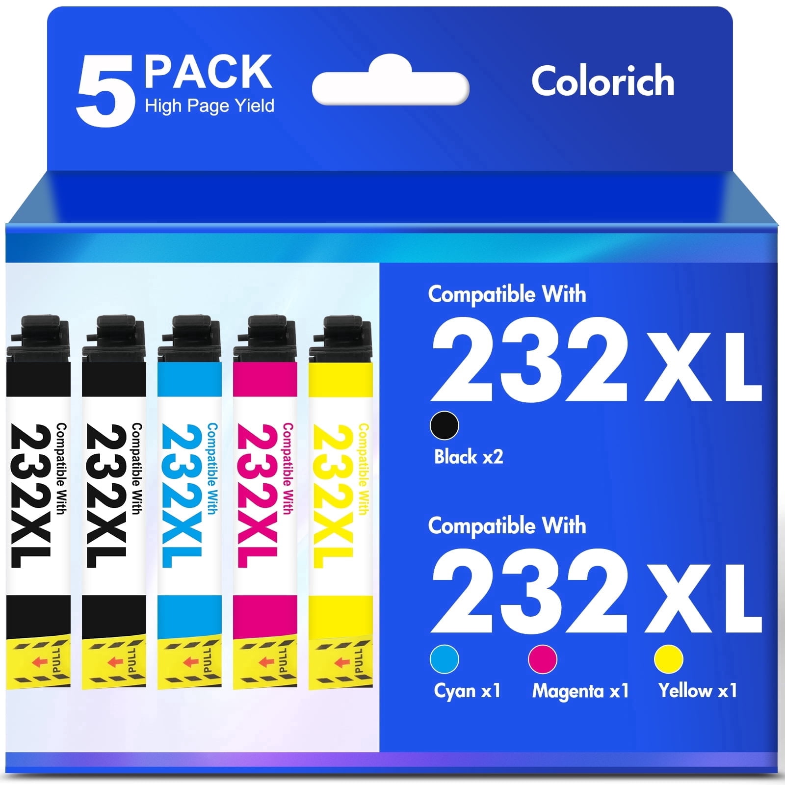 5 Pack, 232XL Ink Cartridges Compatible for Epson 232 232XL Printer Ink Combo Pack for Workforce WF-2930 WF-2950 Expression XP-4200 XP-4205 (2 x Black, Cyan, Magenta, Yellow)