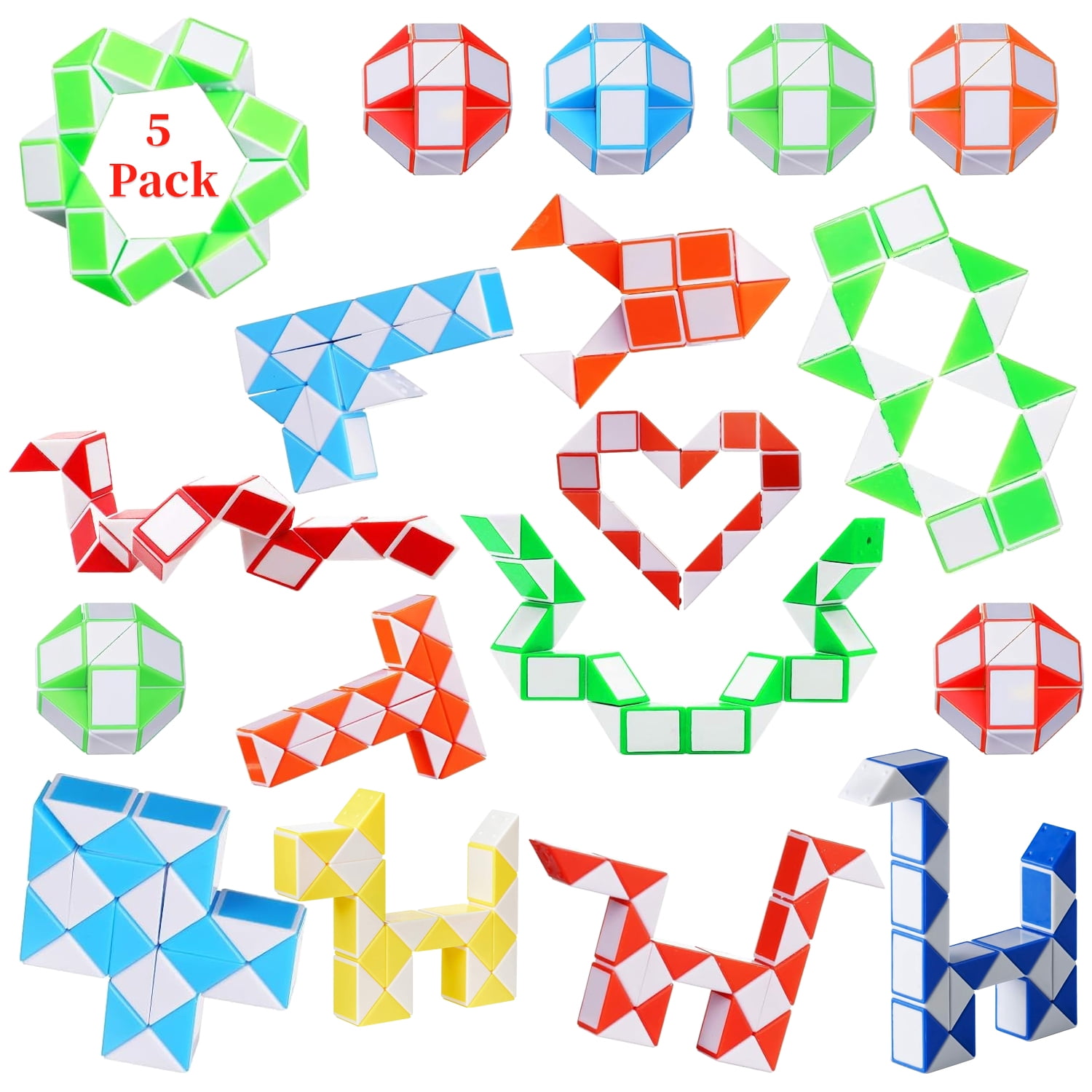 syenll 5 Pack 24 Block Fidget Snake Cube Puzzles, Sensory Toys, Kids ...