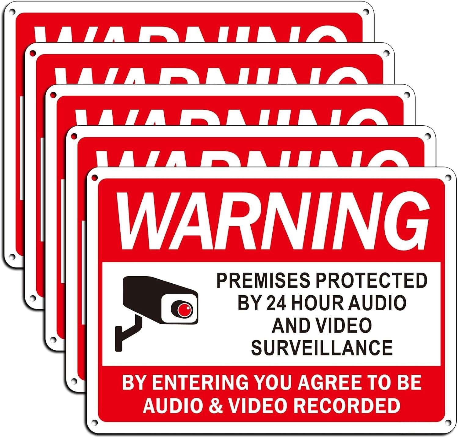 (5 Pack) 24 Hour Audio & Video Sign - 10" x 7" Premises Protected Sign ...
