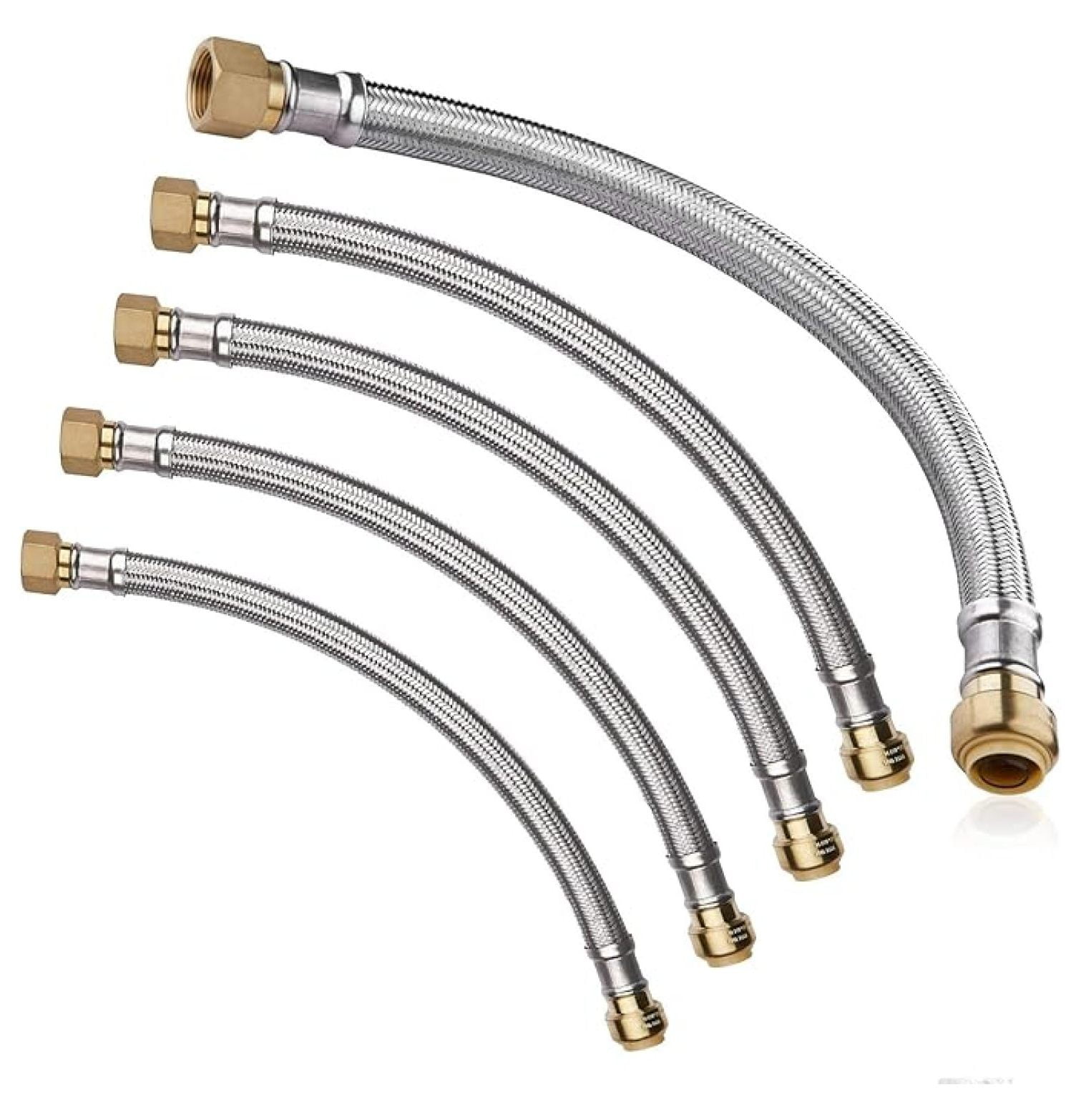 5-Pack 24 Inch Flexible Water Heater Connector,1/2 Inch Push-fit x3/4 Inch FIP, Stainless Steel Braided Hose(HOSE031-5Pack)