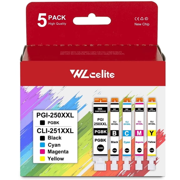 250XL 251XL Ink Cartridge 5 Pack Compatible for Canon PGI 250XL CLI 251XL Ink Cartridge for PIXMA MG6620 MG5520 Printers