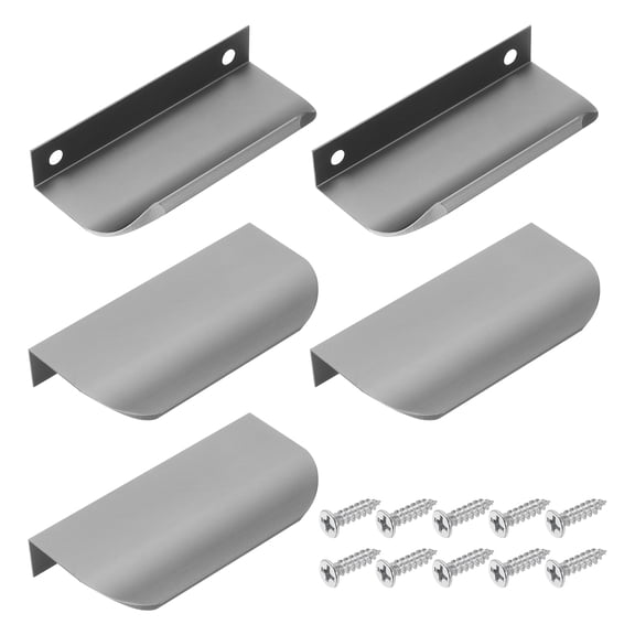 5 Pack 3.15" Edge Finger Pulls, Aluminum Concealed Tab Pulls, Grey, Easy Install for Kitchen Bathroom Cabinet Drawer Cupboard Wardrobe