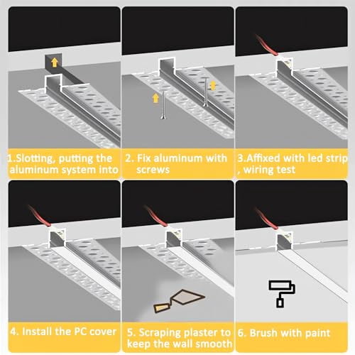 5 Pack 3.2ft/1Meter Plaster-in LED Aluminum Channel, Invisible Embedded ...