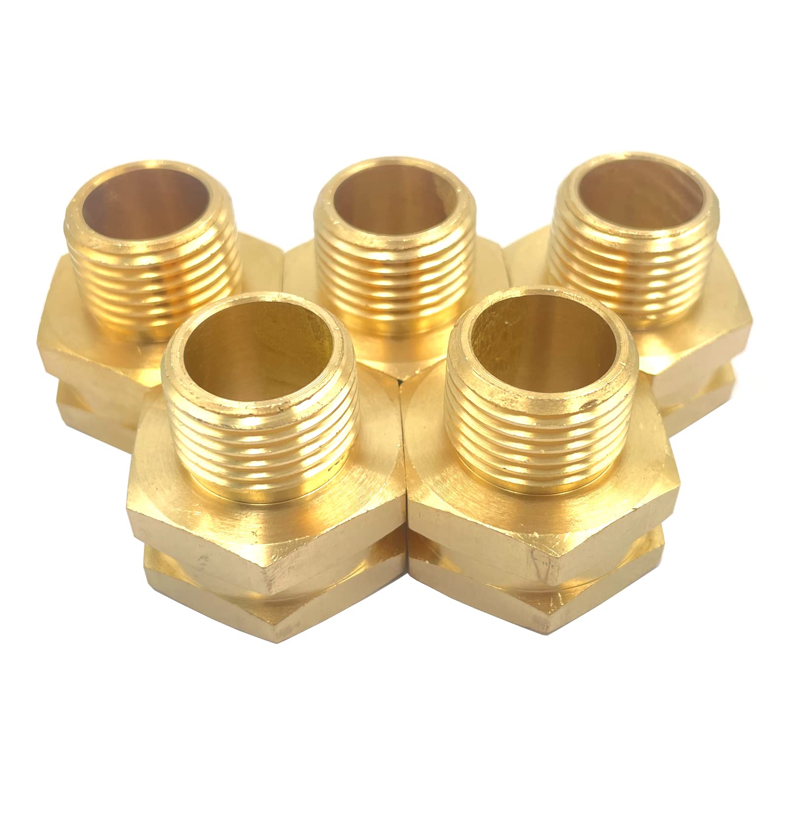 5 Pack 3/4”GHT Female X 3/4”NPT Male Solid Brass Garden Hose Fittings