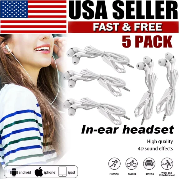 5 Pack 3.5Mm In-Ear Earphone Headphone With Mic Stereo Headset For Cell Phone Pc