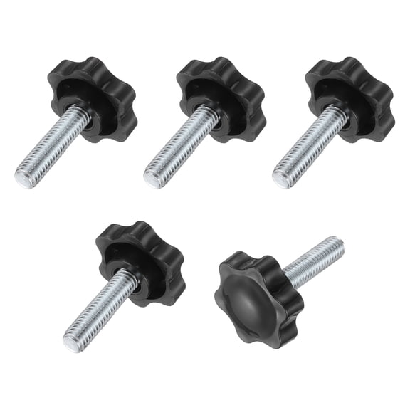5 Pack 3/8"-16 Star Knobs, 1.4" Threaded Stud Plastic Male Clamping Knob Screw Hand Tightening Replacement Knob for Industrial Furniture Tools Jigs Clamps, Black