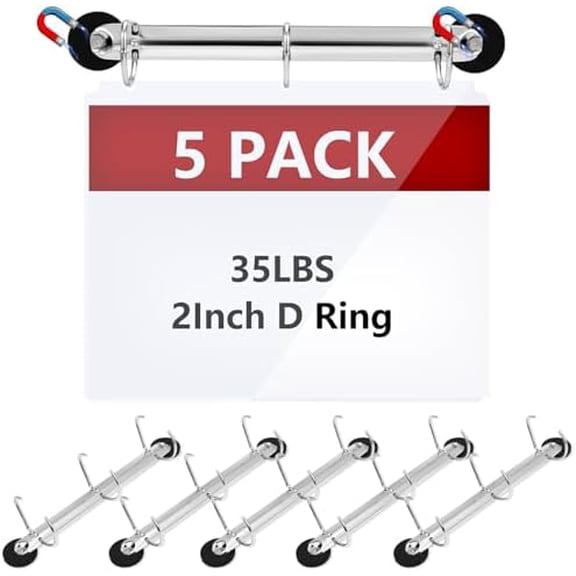 5 Pack 3 Ring Magnetic D Ring Binder, 2 inch, Silver, Letter Size, 35 Pound Pull Force, Metal$$Office