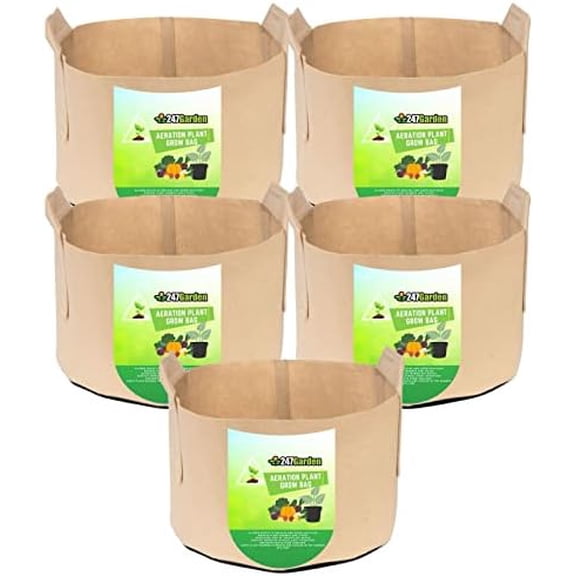 5-Pack 30 Gallon Grow Bags/Aeration Fabric Pots w/Handles (260GSM, Tan w/Black Base, 15.5H x 24D)$$Garden & Patio