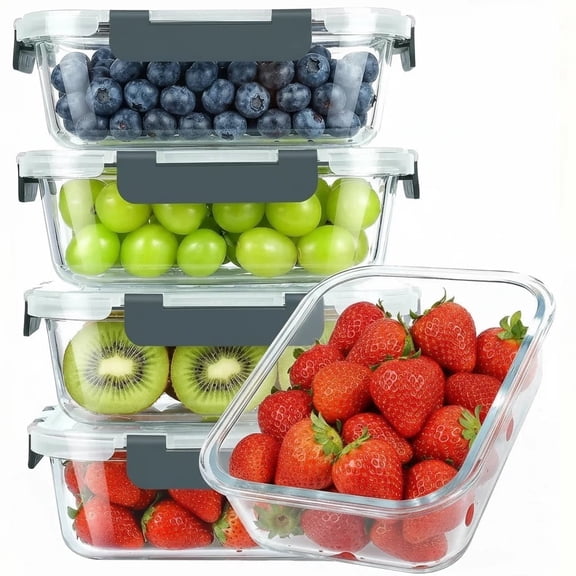 5 Pack 36 oz Glass Meal Prep Containers, Glass Storage Containers with Lids - Dishwasher, Microwave, Oven and Freezer Safe for Kitchen Organization & Food Storage come with free labels&marker pen