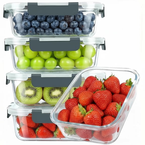 5 Pack 36 oz Glass Meal Prep Containers, Glass Storage Containers with Lids - Dishwasher, Microwave, Oven and Freezer Safe for Kitchen Organization & Food Storage come with free labels&marker pen