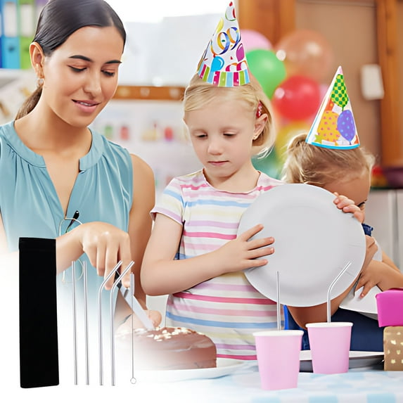 5-Pack 304 Stainless Steel Reusable Straws, Eco-Friendly, Dishwasher Safe for Hot/Cold Drinks – BPA-Free with Travel Pouch & Cleaner (FDA-Compliant Gift Set) B